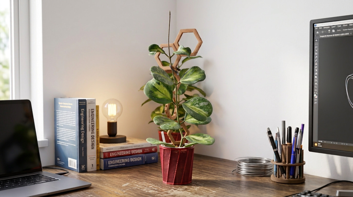 Tinker Garden trellis climbing a plant on a work desk